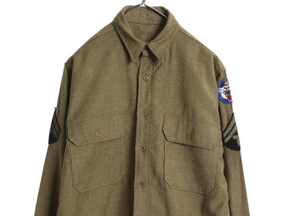 40s 米軍実物 US ARMY M-1937 ウール マスタード シャツ メンズ M / 42年製 ヴィンテージ ミリタリー アーミー 軍物 大戦 マチ付き カーキ