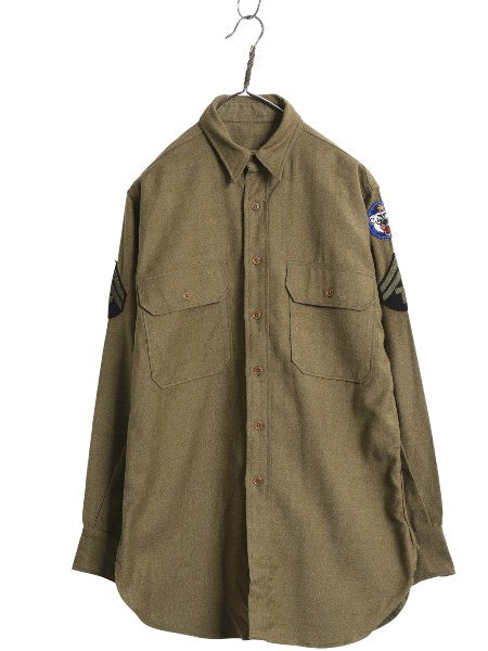 40s 米軍実物 US ARMY M-1937 ウール マスタード シャツ メンズ M / 42年製 ヴィンテージ ミリタリー アーミー 軍物 大戦 マチ付き カーキ