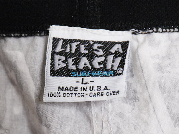 80s USA製 ★ LIFE'S A BEACH 総柄 ショート パンツ メンズ L / ヴィンテージ 当時物 サーフ スケート ショーツ ヌード ピンナップガール