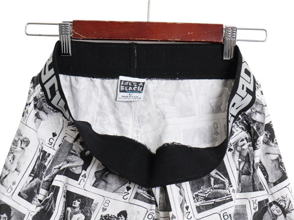 80s USA製 ★ LIFE'S A BEACH 総柄 ショート パンツ メンズ L / ヴィンテージ 当時物 サーフ スケート ショーツ ヌード ピンナップガール