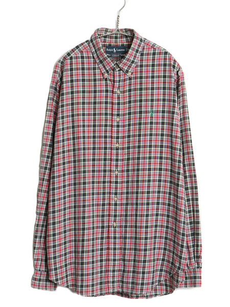 00s ラルフローレン チェック 長袖 ボタンダウン シャツ メンズ XL 古着 オールド ポロ 長袖シャツ コットン ワンポイント BD 大きいサイズ