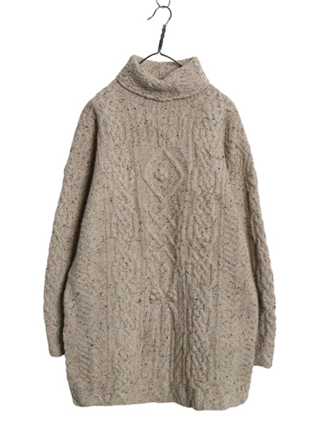 LAURA ASHLEY タートルネック ケーブル ニット セーター レディース M 古着 ウール アラン フィッシャーマン ロング丈 ワンピース シンプル