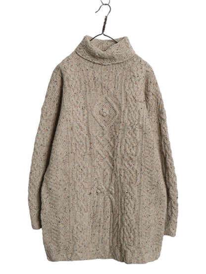 LAURA ASHLEY タートルネック ケーブル ニット セーター レディース M 古着 ウール アラン フィッシャーマン ロング丈 ワンピース シンプル