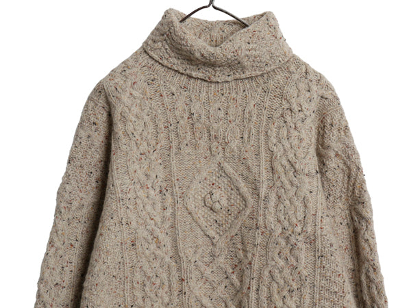 LAURA ASHLEY タートルネック ケーブル ニット セーター レディース M 古着 ウール アラン フィッシャーマン ロング丈 ワンピース シンプル