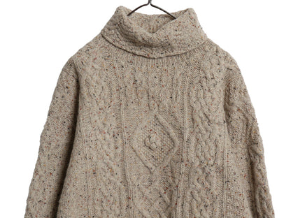 LAURA ASHLEY タートルネック ケーブル ニット セーター レディース M 古着 ウール アラン フィッシャーマン ロング丈 ワンピース シンプル
