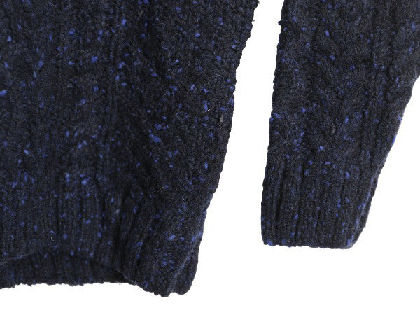 アイルランド製 ハーフジップ フィッシャーマン ウール ニット セーター メンズ M / アラン ケーブル プルオーバー ハイネック ネップ 紺