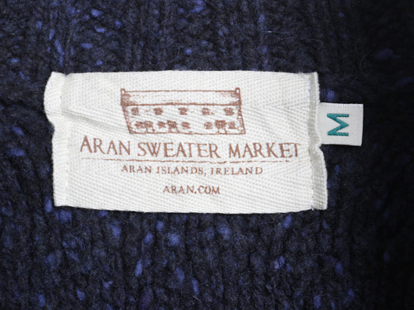 アイルランド製 ハーフジップ フィッシャーマン ウール ニット セーター メンズ M / アラン ケーブル プルオーバー ハイネック ネップ 紺