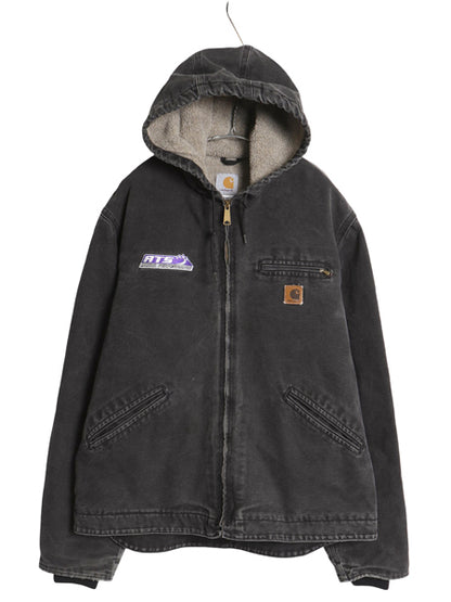 00s US企画 カーハート ダック シエラ ジャケット メンズ L オールド J141 ワーク フルジップ フード パーカー 裏 ボア パイル フリース 黒