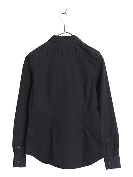 00s ローレン ラルフローレン 長袖 シャツ レディース XS オールド ポロ コットン ストレッチ スリム フィット ワンポイント ブラック 上品