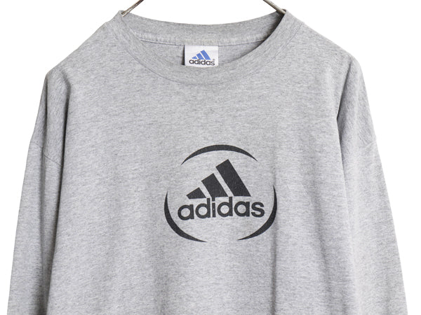 90s USA製 アディダス ロゴ プリント 長袖 Tシャツ メンズ L / オールド ロンT カットソー ヘビーウェイト クルーネック ゆったり グレー