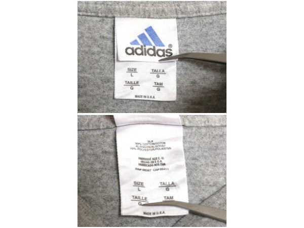 90s USA製 アディダス ロゴ プリント 長袖 Tシャツ メンズ L / オールド ロンT カットソー ヘビーウェイト クルーネック ゆったり グレー