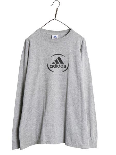 90s USA製 アディダス ロゴ プリント 長袖 Tシャツ メンズ L / オールド ロンT カットソー ヘビーウェイト クルーネック ゆったり グレー