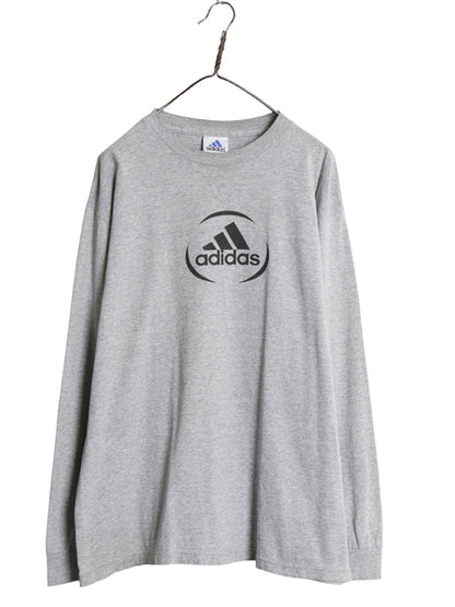 90s USA製 アディダス ロゴ プリント 長袖 Tシャツ メンズ L / オールド ロンT カットソー ヘビーウェイト クルーネック ゆったり グレー