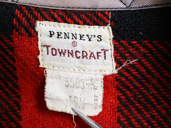 50s タウンクラフト CPO ウール シャツ XXL 程/ ヴィンテージ ペニーズ ブロック チェック マチ付き ジャケット 長袖シャツ 大きいサイズ