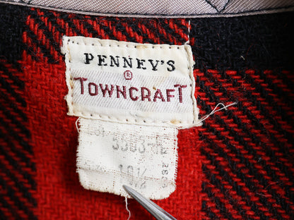 50s タウンクラフト CPO ウール シャツ XXL 程/ ヴィンテージ ペニーズ ブロック チェック マチ付き ジャケット 長袖シャツ 大きいサイズ