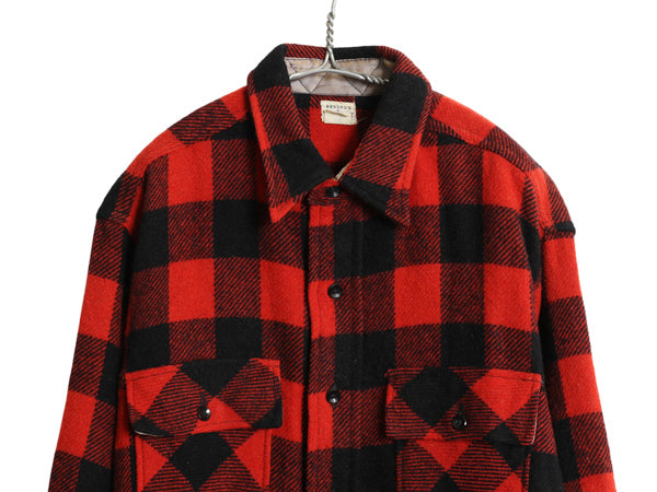 50s タウンクラフト CPO ウール シャツ XXL 程/ ヴィンテージ ペニーズ ブロック チェック マチ付き ジャケット 長袖シャツ 大きいサイズ