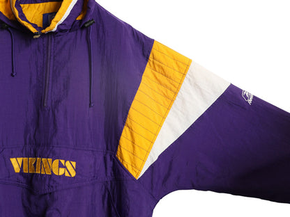 90s リーボック バイキングス 中綿 ナイロン パーカー ジャケット メンズ M 古着 NFL オフィシャル プルオーバー ハーフジップ スタジャン