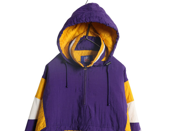 90s リーボック バイキングス 中綿 ナイロン パーカー ジャケット メンズ M 古着 NFL オフィシャル プルオーバー ハーフジップ スタジャン