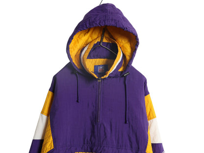 90s リーボック バイキングス 中綿 ナイロン パーカー ジャケット メンズ M 古着 NFL オフィシャル プルオーバー ハーフジップ スタジャン