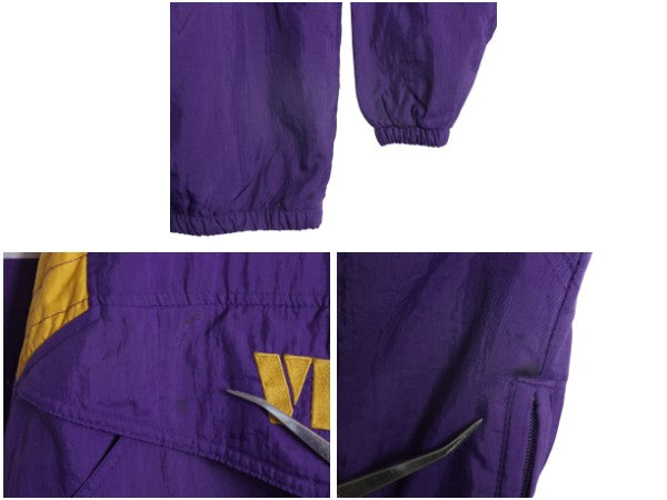 90s リーボック バイキングス 中綿 ナイロン パーカー ジャケット メンズ M 古着 NFL オフィシャル プルオーバー ハーフジップ スタジャン