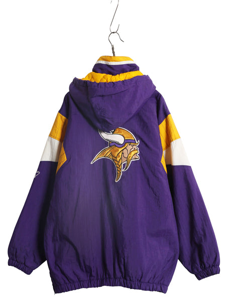 90s リーボック バイキングス 中綿 ナイロン パーカー ジャケット メンズ M 古着 NFL オフィシャル プルオーバー ハーフジップ スタジャン