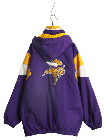 90s リーボック バイキングス 中綿 ナイロン パーカー ジャケット メンズ M 古着 NFL オフィシャル プルオーバー ハーフジップ スタジャン
