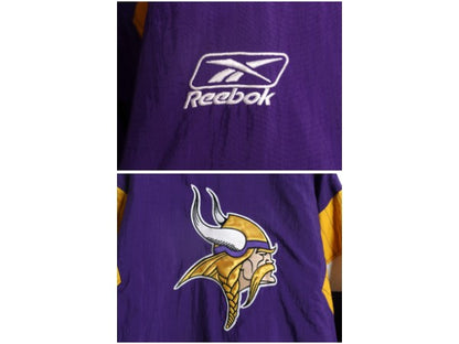 90s リーボック バイキングス 中綿 ナイロン パーカー ジャケット メンズ M 古着 NFL オフィシャル プルオーバー ハーフジップ スタジャン