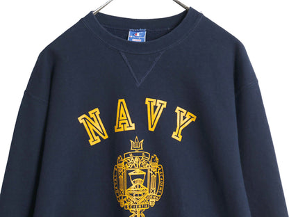 80s USA製 チャンピオン US NAVY プリント スウェット メンズ XL / ヴィンテージ 前V トレーナー 裏起毛 ミリタリー 大きいサイズ 軍物 USN