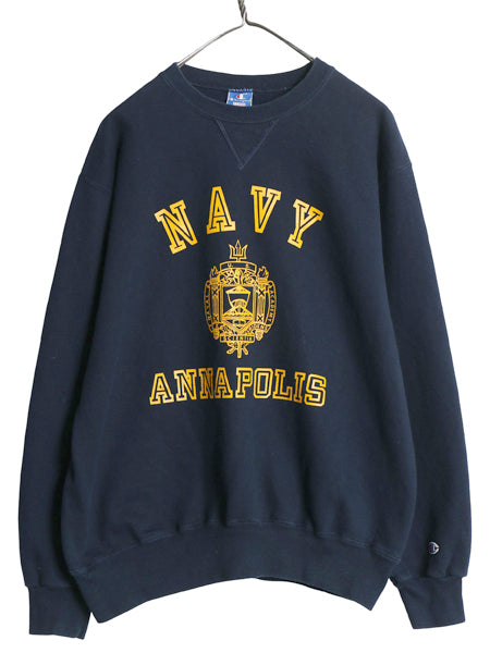 80s USA製 チャンピオン US NAVY プリント スウェット メンズ XL / ヴィンテージ 前V トレーナー 裏起毛 ミリタリー 大きいサイズ 軍物 USN