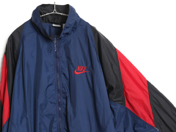 90s ナイキ フルジップ ナイロン トラック ジャケット メンズ XL / 古着 オールド スウッシュ ジャンパー ウインドブレーカー 大きいサイズ