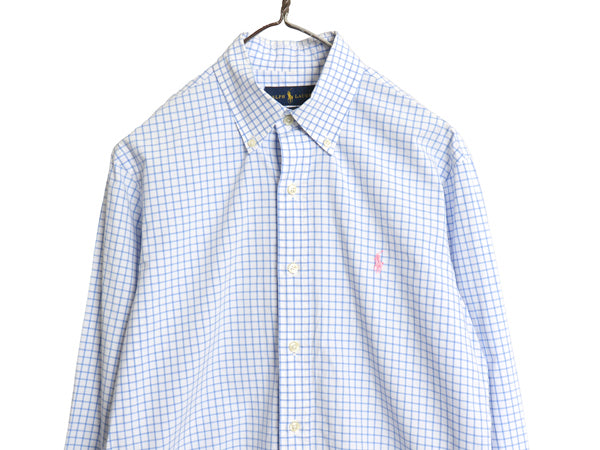 ラルフローレン チェック 長袖 ボタンダウン シャツ メンズ M ポロ コットン 長袖シャツ ワイシャツ ワンポイント シンプル スリムフィット