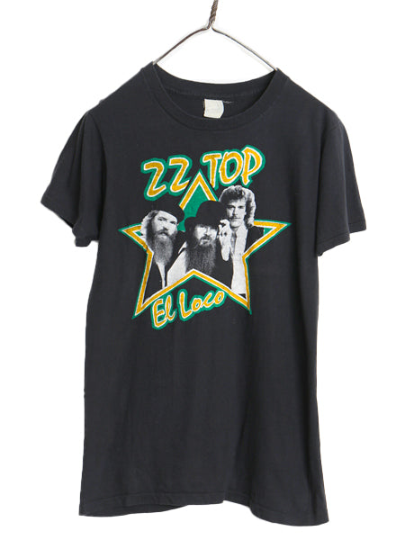 80s USA製 ZZ TOP 両面 プリント Tシャツ メンズ S 程/ ヴィンテージ イラスト グラフィック バンド ロック シングルステッチ 黒 当時物