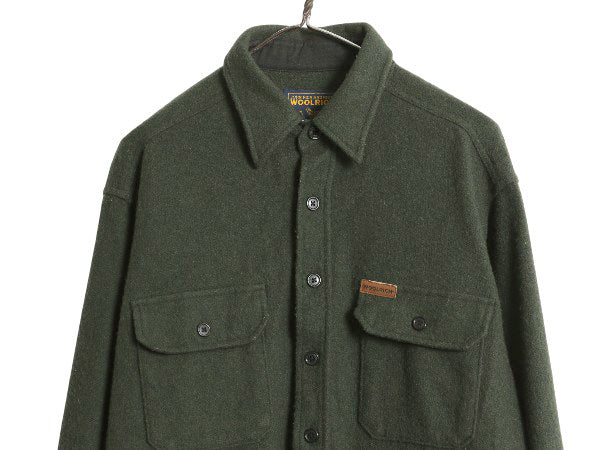 00s ウールリッチ CPO ウール シャツ メンズ L 古着 オールド ヘビーウェイト ジャケット 長袖シャツ 無地 ポケット付き オリーブ シンプル