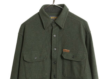00s ウールリッチ CPO ウール シャツ メンズ L 古着 オールド ヘビーウェイト ジャケット 長袖シャツ 無地 ポケット付き オリーブ シンプル