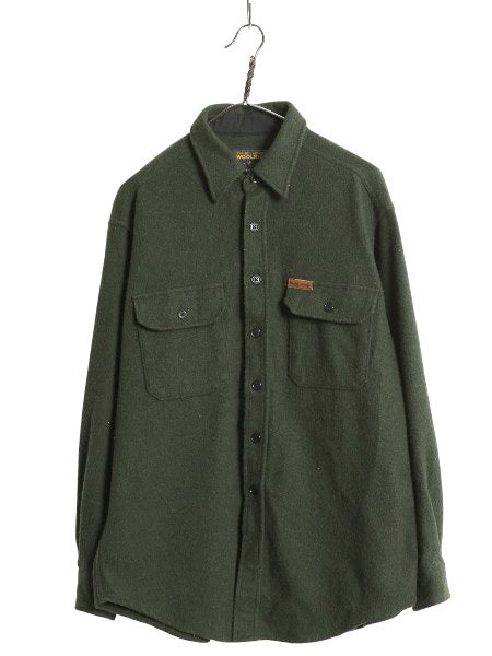 00s ウールリッチ CPO ウール シャツ メンズ L 古着 オールド ヘビーウェイト ジャケット 長袖シャツ 無地 ポケット付き オリーブ シンプル