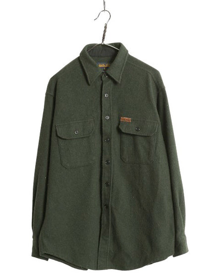 00s ウールリッチ CPO ウール シャツ メンズ L 古着 オールド ヘビーウェイト ジャケット 長袖シャツ 無地 ポケット付き オリーブ シンプル