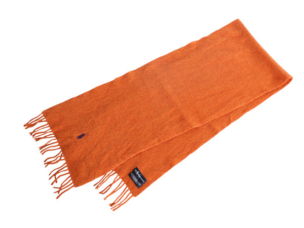 90s イタリア製 ポロ ラルフローレン フリンジ付き マフラー メンズ レディース / オールド ラム ウール ワンポイント オレンジ シンプル