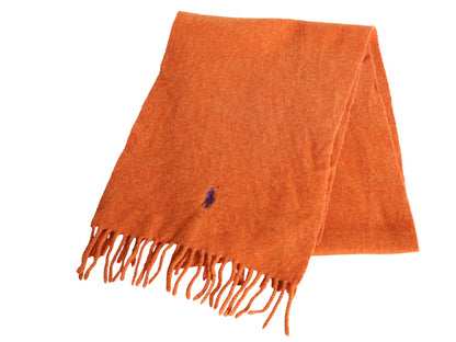 90s イタリア製 ポロ ラルフローレン フリンジ付き マフラー メンズ レディース / オールド ラム ウール ワンポイント オレンジ シンプル
