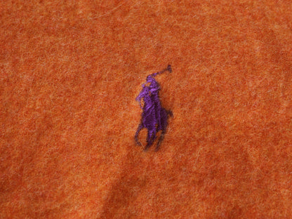 90s イタリア製 ポロ ラルフローレン フリンジ付き マフラー メンズ レディース / オールド ラム ウール ワンポイント オレンジ シンプル