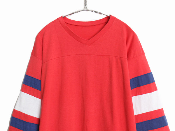 80s USA製 チャンピオン フットボール Tシャツ メンズ L ヴィンテージ 7分袖 ロンT 長袖Tシャツ カットソー シングルステッチ トリコカラー