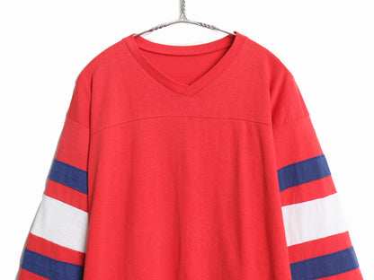 80s USA製 チャンピオン フットボール Tシャツ メンズ L ヴィンテージ 7分袖 ロンT 長袖Tシャツ カットソー シングルステッチ トリコカラー