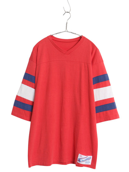 80s USA製 チャンピオン フットボール Tシャツ メンズ L ヴィンテージ 7分袖 ロンT 長袖Tシャツ カットソー シングルステッチ トリコカラー
