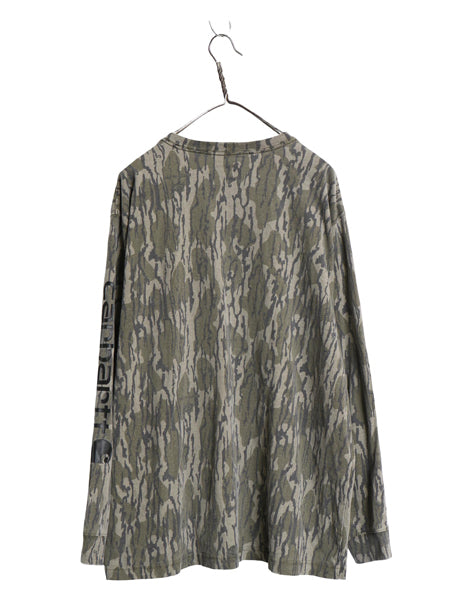 US企画 カーハート リアルツリー カモ ポケット付き 長袖 Tシャツ メンズ XL / ロンT ポケT 総柄 ハンティング 袖 プリント 大きいサイズ
