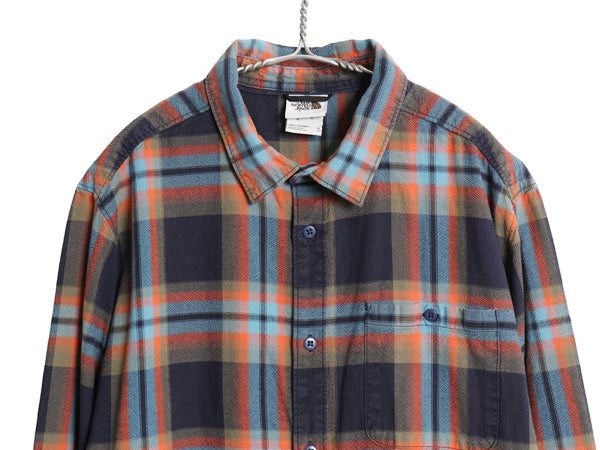 ノースフェイス チェック 長袖 シャツ メンズ XL / アウトドア コットン  ワンポイント マチ付き ポケット付き 大きいサイズ マルチカラー