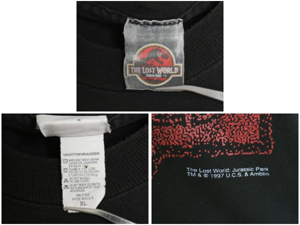 90s USA製 ★ ジュラシックパーク 大判 ロゴ プリント Tシャツ メンズ XL オールド オフィシャル 当時物 ムービー 映画 ヘビーウェイト 黒