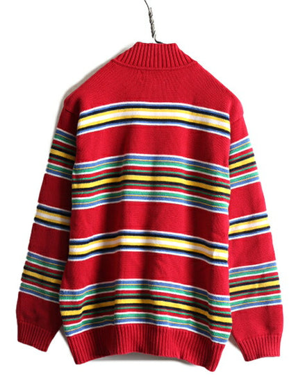 90s ■ LAUREN ラルフローレン ボーダー ハイネック コットン ニット セーター ( レディース L 程) 古着 90年代 プルオーバー ハーフジップ