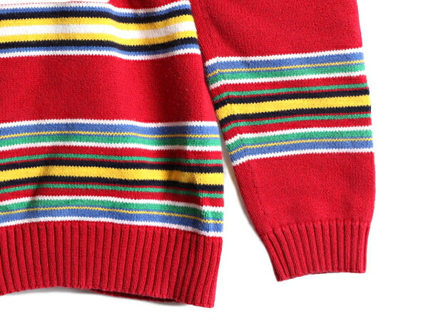 90s ■ LAUREN ラルフローレン ボーダー ハイネック コットン ニット セーター ( レディース L 程) 古着 90年代 プルオーバー ハーフジップ