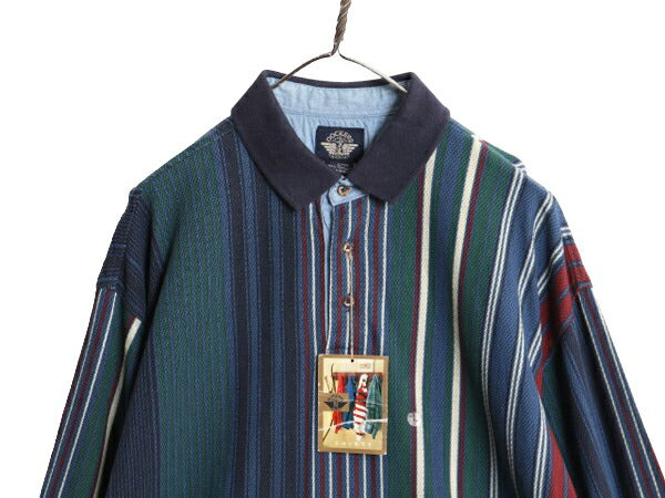デッドストック 90s ドッカーズ リーバイス ストライプ 長袖 ポロシャツ メンズ L / オールド LEVIS DOCKERS コットン 鹿の子 長袖シャツ