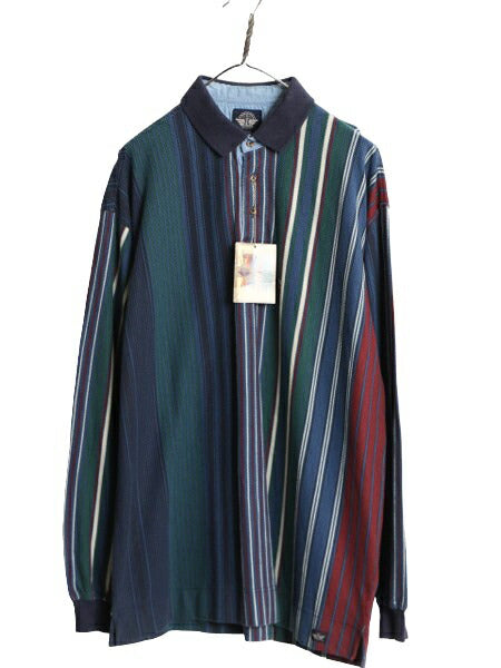 デッドストック 90s ドッカーズ リーバイス ストライプ 長袖 ポロシャツ メンズ L / オールド LEVIS DOCKERS コットン 鹿の子 長袖シャツ