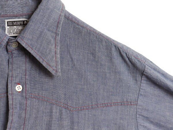 70s BIG MURPH 長袖 シャンブレー ウエスタン シャツ メンズ L / 70年代 ヴィンテージ 無地 長袖シャツ 100% コットン ワークシャツ ブルー